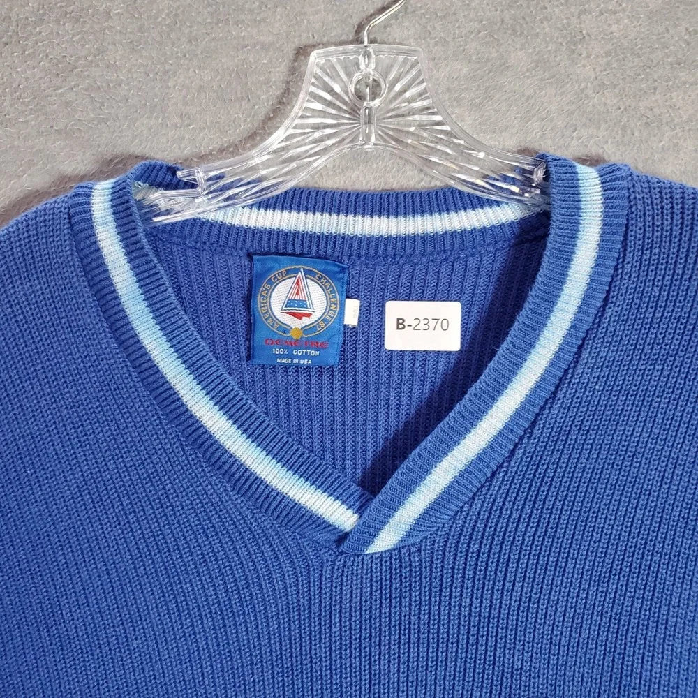 VINTAGE Demetre Men Sweater Small Blue America Cup Challenge '87 Crest Yacht‎